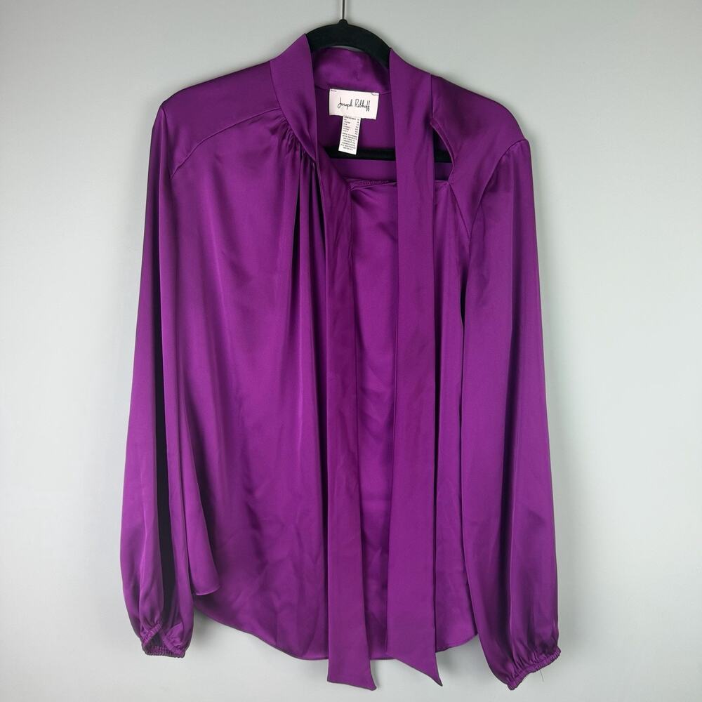Joseph Ribkoff Women's Size 14 Tie Neck Long Sleeve Purple Satin Blouse